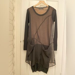 Lauren Vidal Long Sleeve Sheer Overlay Dress w/ Pockets - Black - Women’s Small